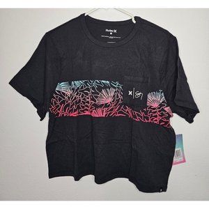 Hurley x Sig Zane Cropped Top Floral Crew T-Shirt Sz Womens L Large Aloha Hawaii